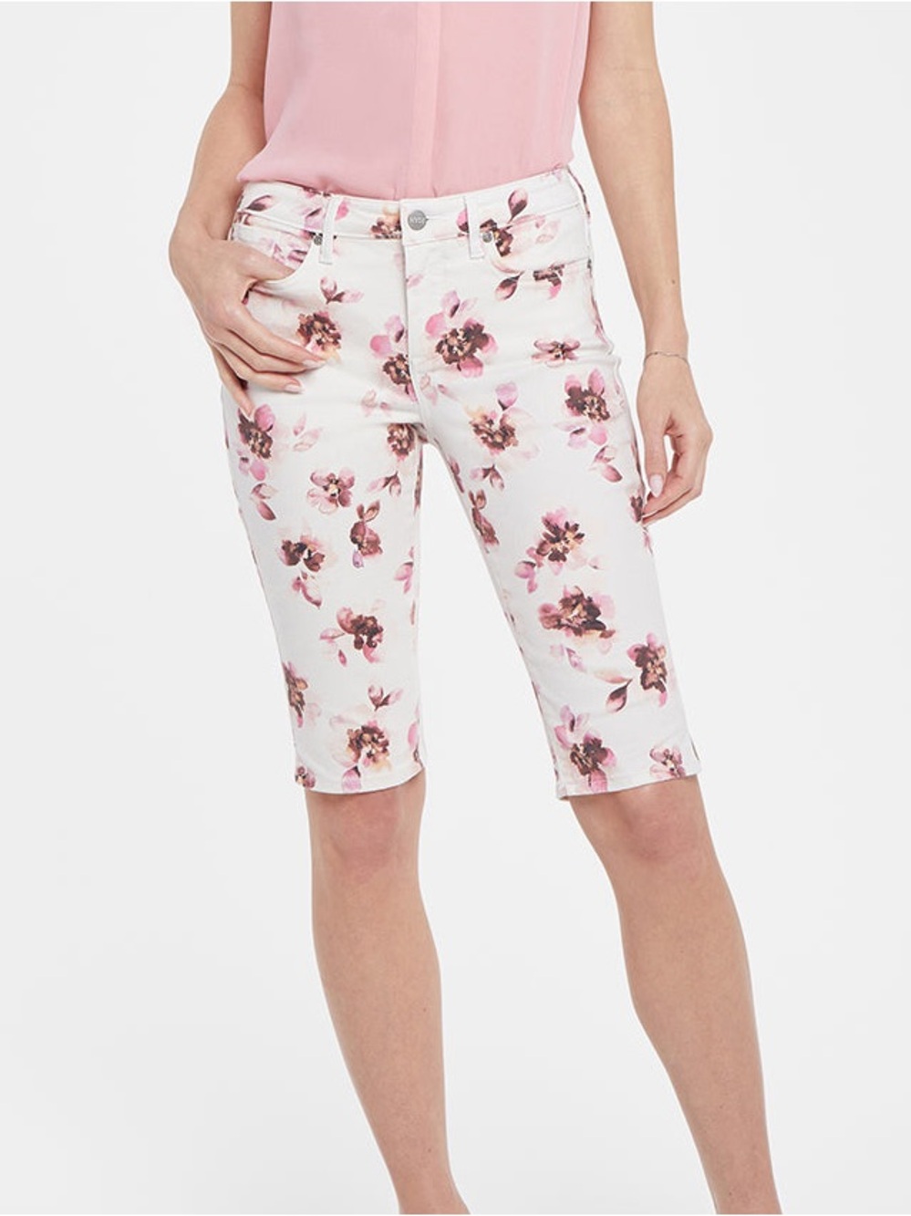 NYDJ White Floral Denim Shorts